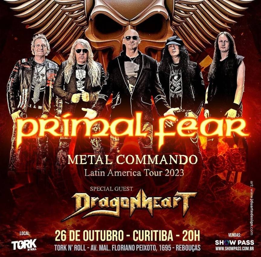 Primal Fear confirma Dragonheart como banda convidada para show em&nbsp;Curitiba
