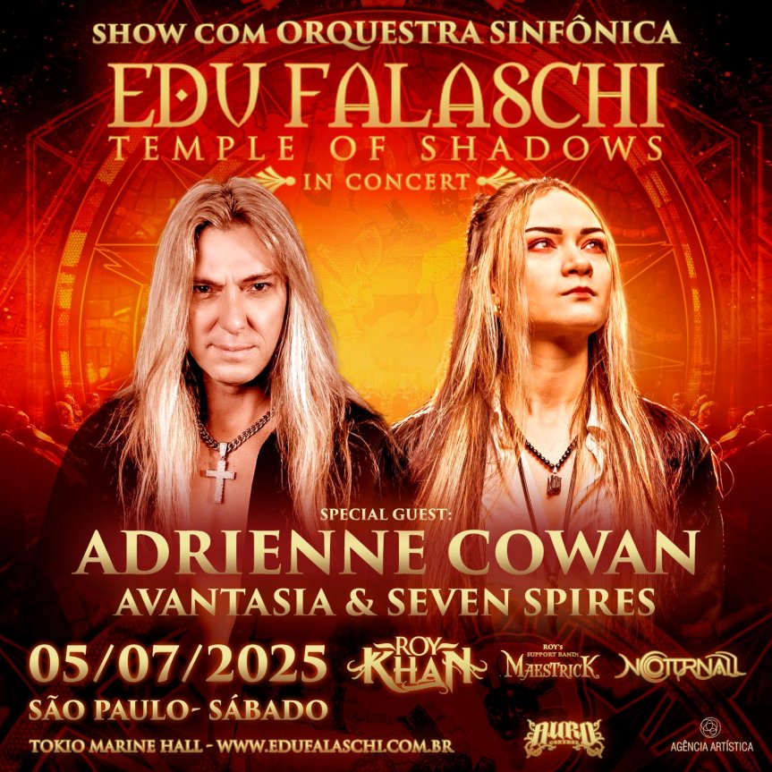 Edu Falaschi anuncia Adrienne Cowan do Seven Spires e Avantasia em concerto sinfônico em São Paulo com show especial de Roy Khan e participação de Kai Hansen do&nbsp;Helloween