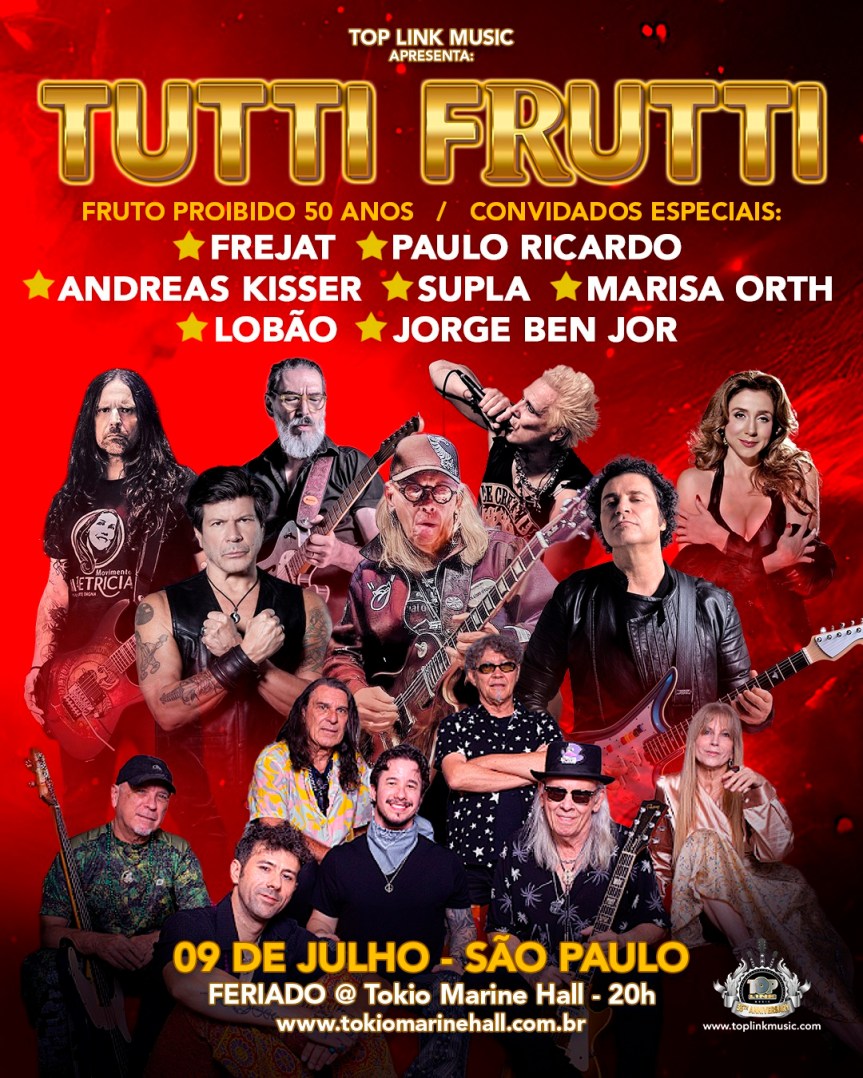 Frejat, Paulo Ricardo, Supla, Marisa Orth, Lobão, Jorge Ben Jor e Andreas Kisser celebram os 50 anos de “Fruto Proibido” nesta quarta de feriado, em São&nbsp;Paulo