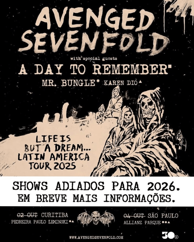 Avenged Sevenfold adia turnê pela América do&nbsp;Sul