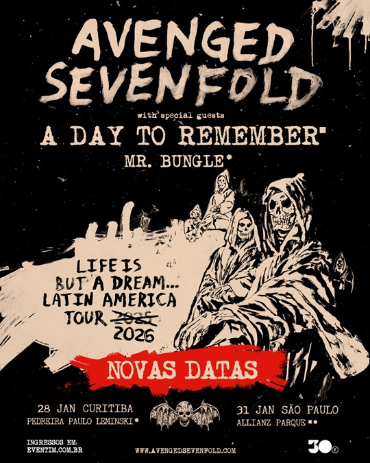 Avenged Sevenfold: Novas datas dos shows no&nbsp;Brasil